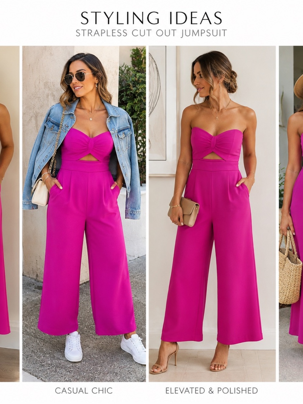 Katie May Strapless Cut-Out Jumpsuit in Bright Pink